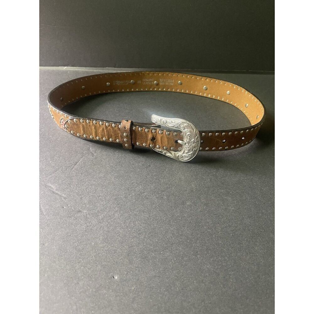 Nacona Girls Size 26”Heart Belt Brown Leather Studded Western Rodeo Cowgirl